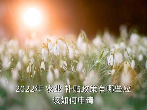 2022年 农业 补贴政策有哪些应该如何申请