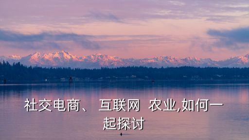 社交电商、 互联网  农业,如何一起探讨