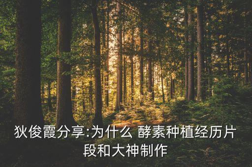 狄俊霞分享:为什么 酵素种植经历片段和大神制作