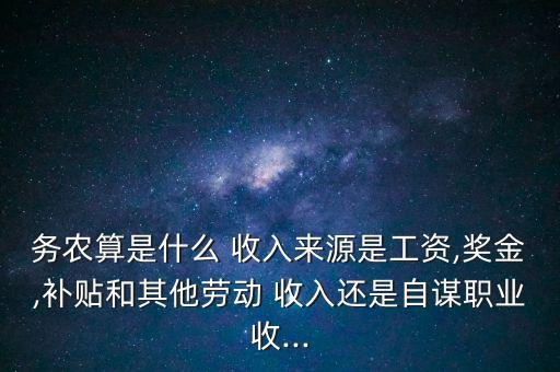 务农算是什么 收入来源是工资,奖金,补贴和其他劳动 收入还是自谋职业收...