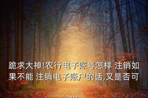 跪求大神!农行电子账号怎样 注销如果不能 注销电子账户的话,又是否可...