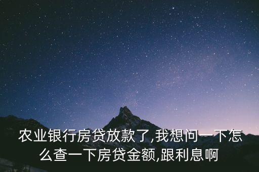  农业银行房贷放款了,我想问一下怎么查一下房贷金额,跟利息啊