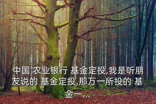 中国 农业银行 基金定投,我是听朋友说的 基金定投,那万一所投的 基金一...