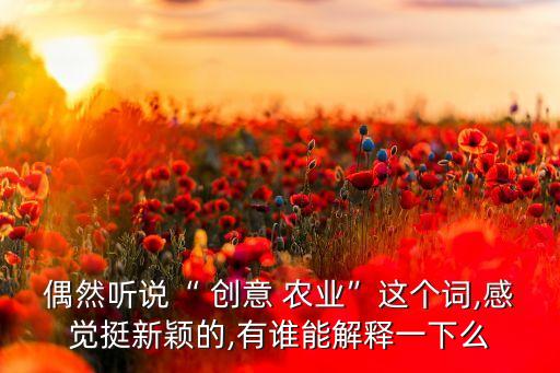 偶然听说“ 创意 农业”这个词,感觉挺新颖的,有谁能解释一下么