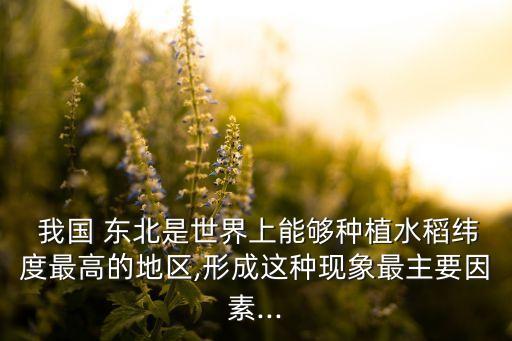 东北农业是我国什么最高