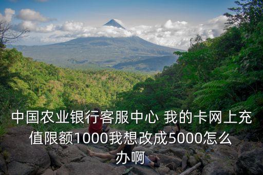 农业限额1000怎么修改，中国农业银行客服中心 我的卡网上充值限额1000我想改成5000怎么办啊