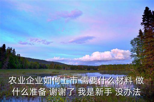 农业企业如何上市 需要什么材料 做什么准备 谢谢了 我是新手 没办法